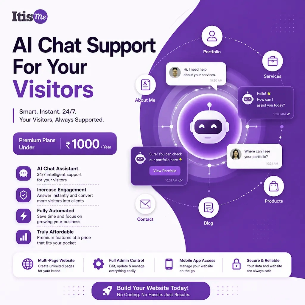 AI Chat Support For Your Visitors — Smart, Instant, 24/7. Powered by ItIsMe.